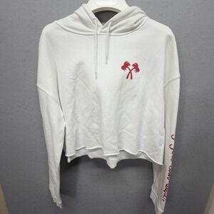 In-N-Out Burger Cropped Hoodie Women's Size L White Graphic Spellout Raw Hem USA
